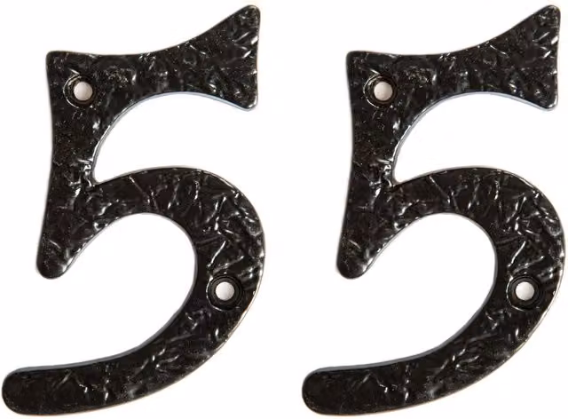 Hammer and Tongs Rustic Iron Number 5 Wall Numeral, Black, Pack of 2, Height: 8.5 cm – 5