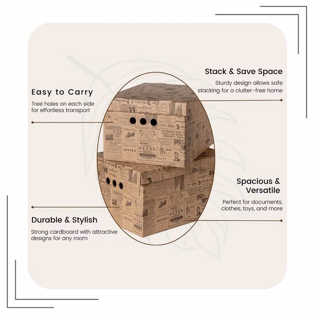 NESTLUNE 2-Piece Brown Cardboard Decorative Storage Boxes with Lids for Home or Office – 2
