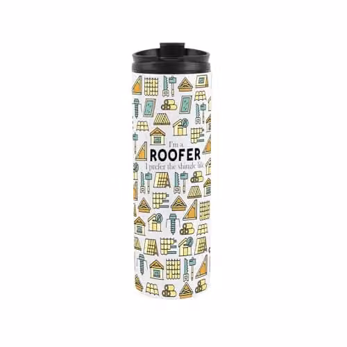 Purely Home Roofer Novelty Travel Mug, Multicoloured Stainless Steel Vacuum-Sealed Flask, 500ml – 1