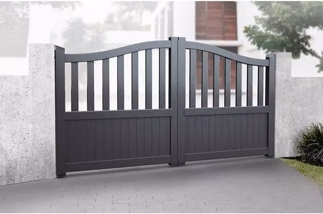 Ready Made Gates Grey Double Swing Driveway Gate with Partial Privacy, W: 325 cm, H: 160 cm