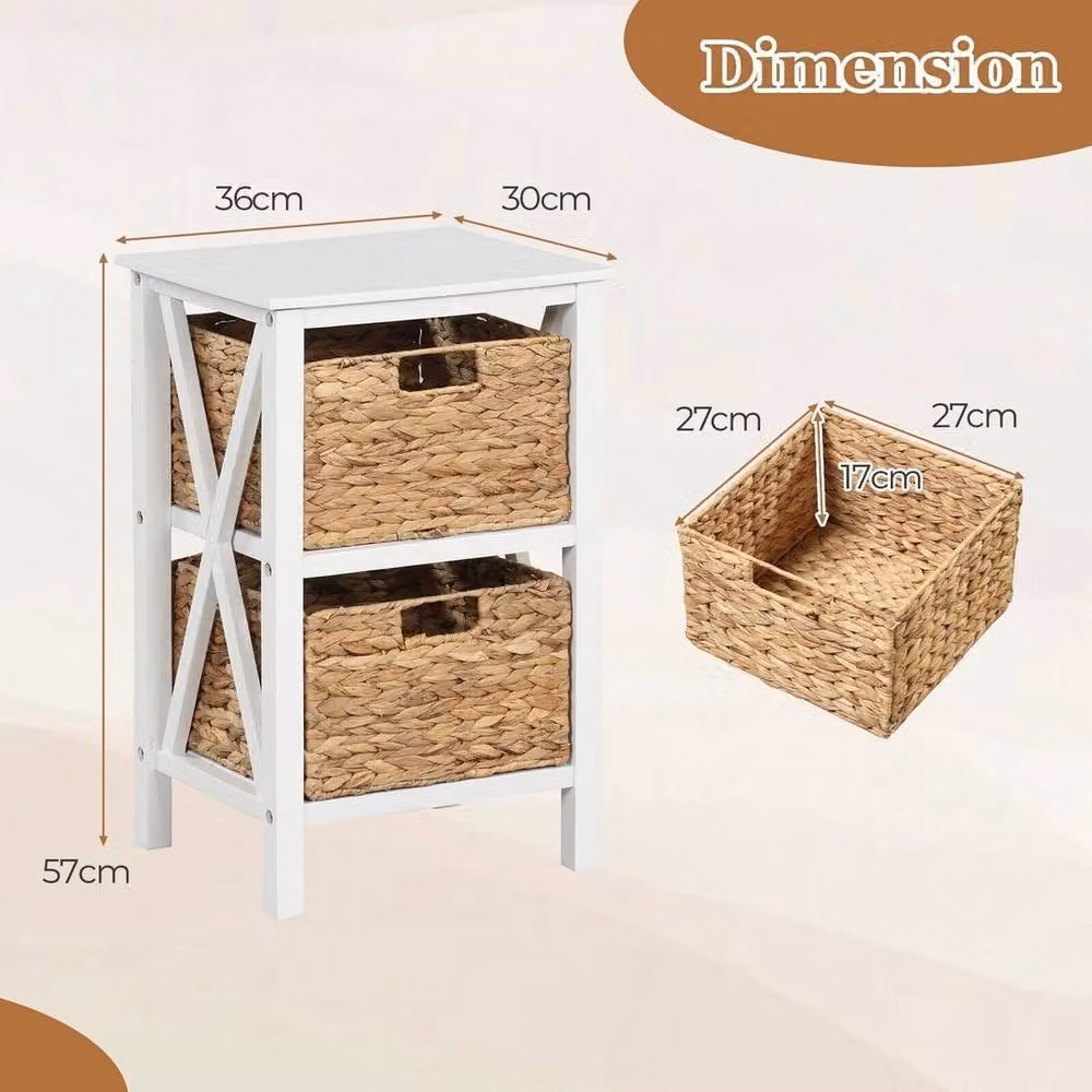 FORGEVIO Rustic 2-Drawer White End Table with Wood and Seagrass Details – 2