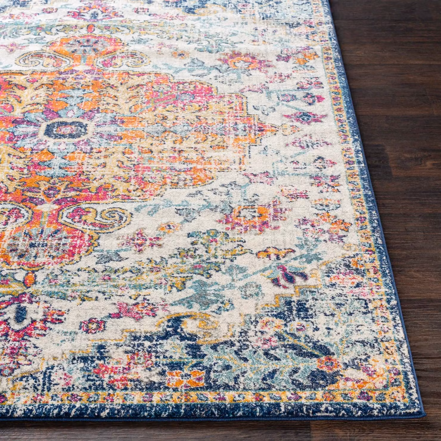 Livabliss Harput Vintage Boho Living Room Rug in Blue, Orange, Yellow and Grey, W: 80 cm, L: 220 cm – 4