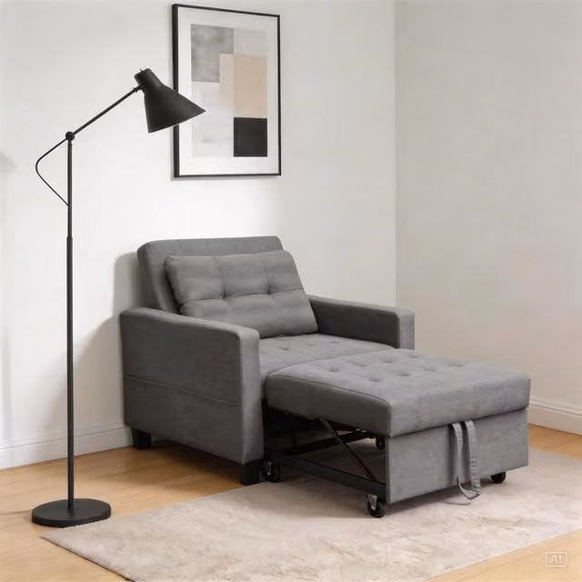 Home Source Charleston Pull Out Linen Sofa Bed in Grey with Scatter Cushions