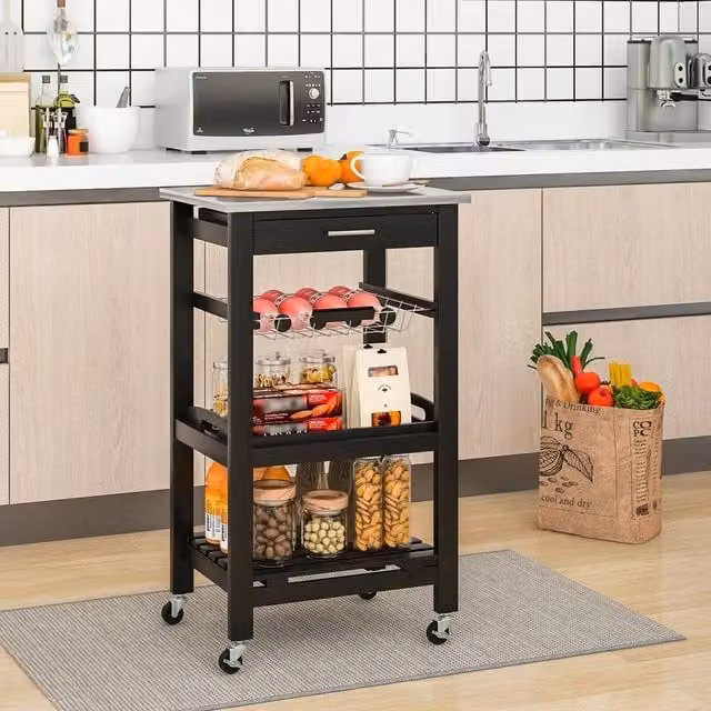 SPETLEK Black Wheeled Kitchen Storage Trolley Cart Cupboard Island