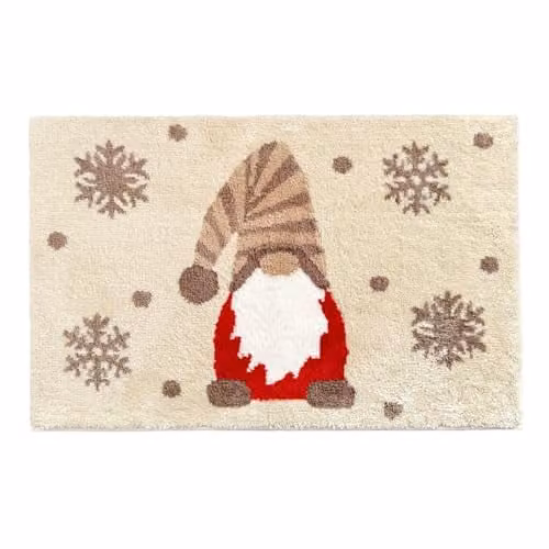Allure Bath Fashions Christmas Gonk Microfibre Bath Mat, Non-Slip and Quick-Drying, Beige, White and Red, W: 80 cm, D: 50 cm