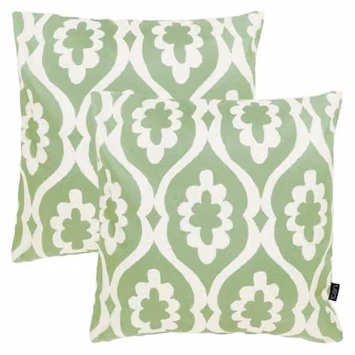 icon Set of 2 Green Graphic Printed Indoor Outdoor Square Cushions with Hollow Fibre Filling – 1