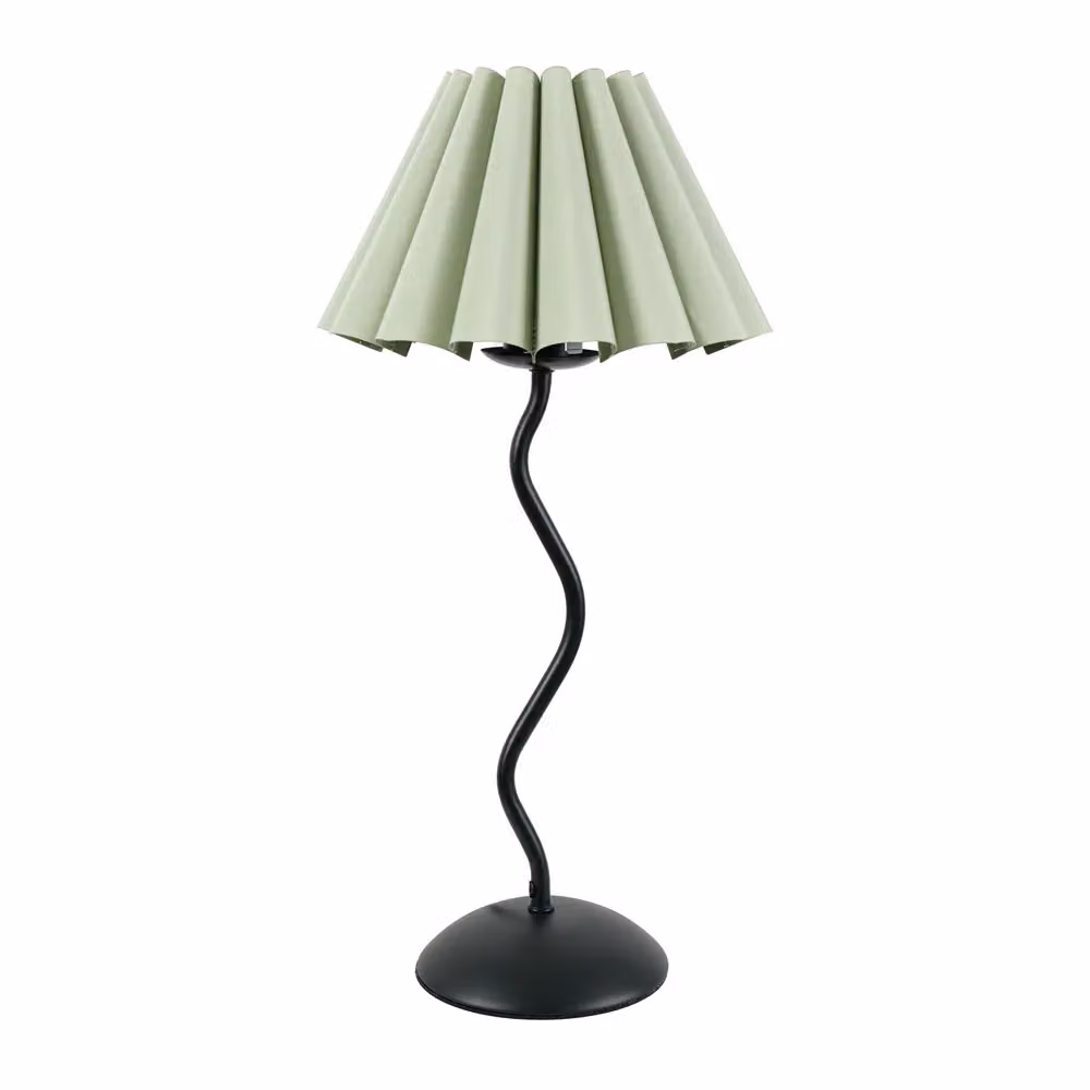 ValueLights Wiggle Black Metal Single Stem Table Lamp with Green Fabric Tapered Shade – 2