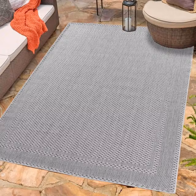 Desire Rugs Modern Bordered Rectangular Outdoor-Indoor Waterproof Rug in Grey, W: 200 cm, D: 290 cm