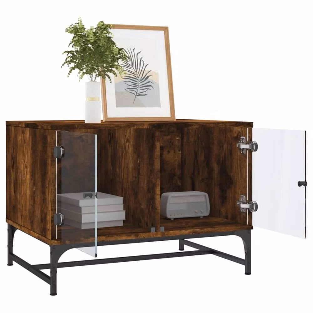 Berkfield Home Modern Coffee Table with Glass Doors in Smoked Oak Brown, W/D/H: 68.5 x 50 x 50 cm – 4