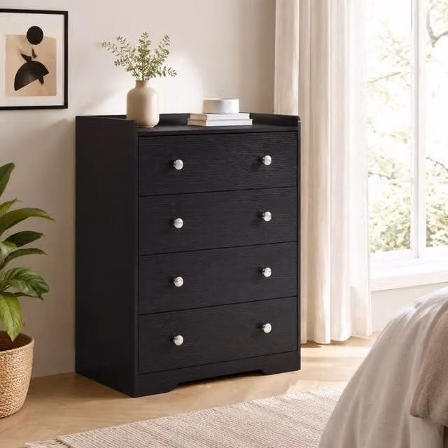 STILVORA 4 Drawer Chest of Drawers in Black with Matt Melamine Finish – 1