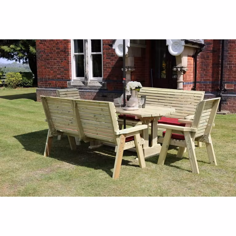 Churnet Valley Garden Furniture Ltd Ergo 2X3B 2XC Brown Wood Garden Table and Cushion Set