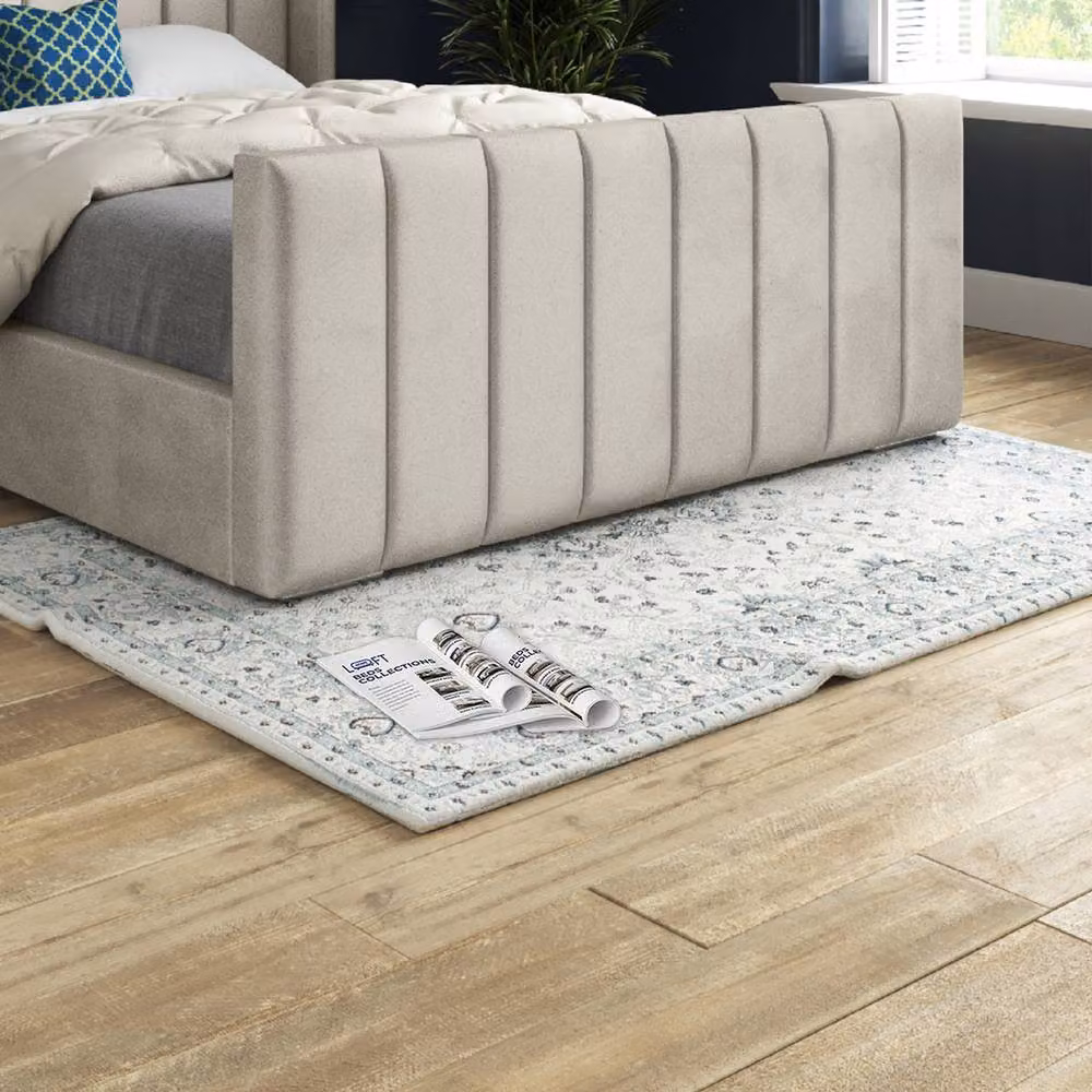 KDMD Strumpshaw Winged Upholstered Designer Bed Frame in Beige Soft Velvet, Single – 4