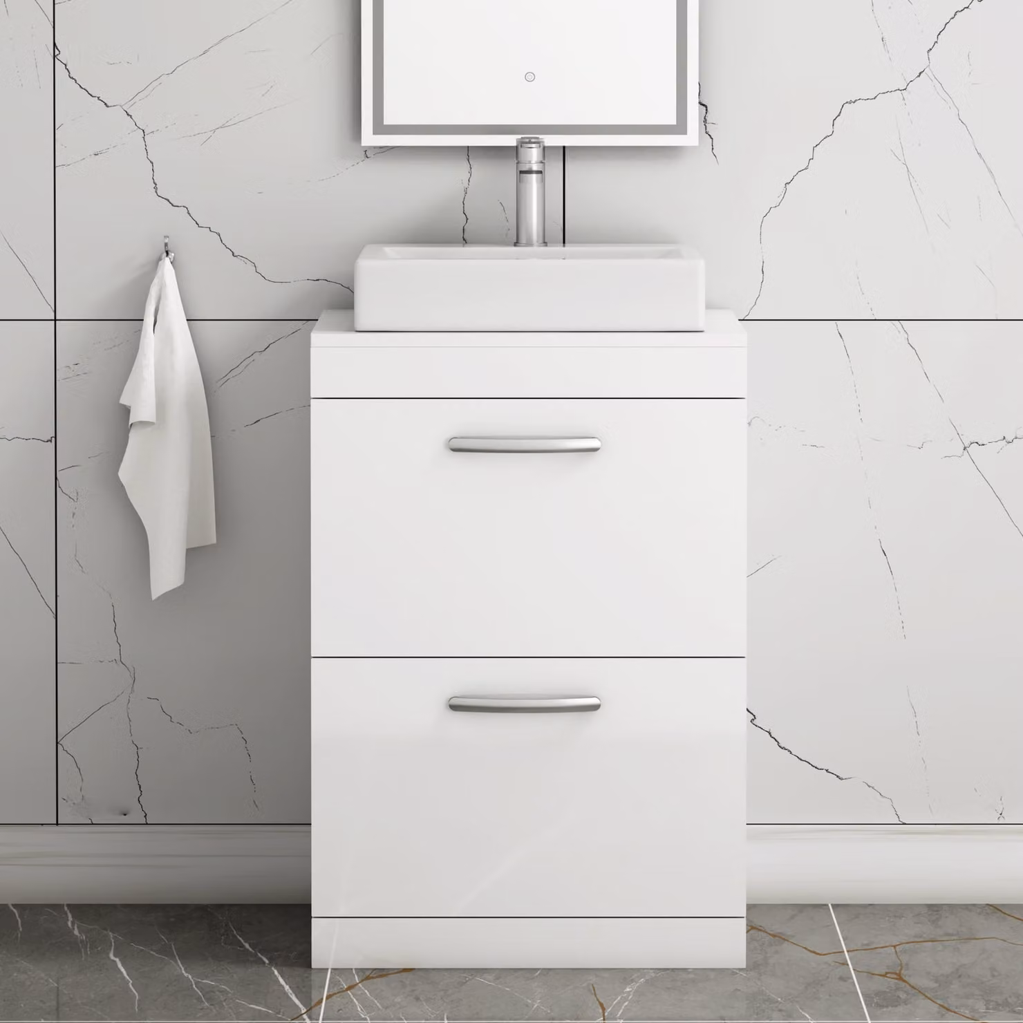 Royal Bathrooms Turin 500mm Floor Standing 2 Drawer Gloss White Vanity Unit