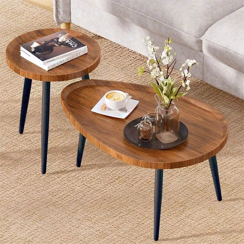 ERGOVEXA Set of 2 Brown Lacquered Wood Nesting Coffee and Side Tables – 2