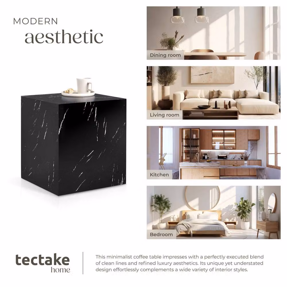 tectake Lasley Coffee Table in Black Marble Look, W/D/H: 45 x 45 x 50 cm – 4