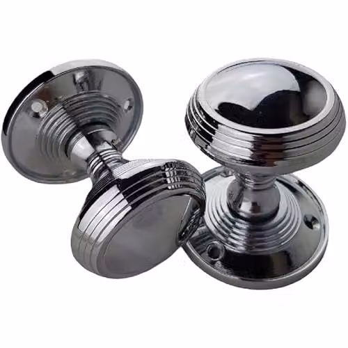 Golden Grace Lined Reeded Unsprang Mortice Knob Pair in Polished Chrome