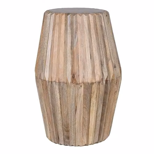 Indian Hub Hudson Carved Mango Wood Side Table in Brown, W: 19 cm, D: 19 cm, H: 58 cm