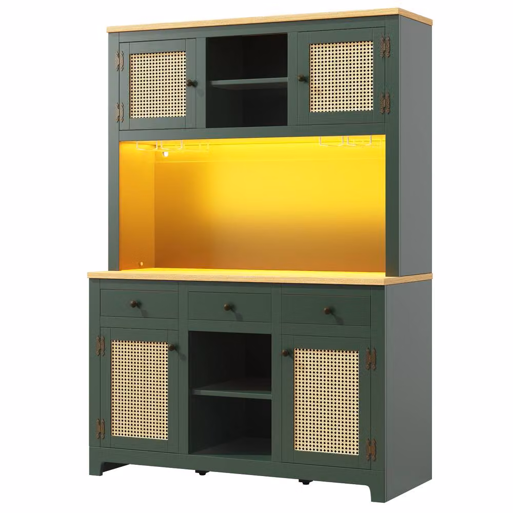 Rolipo Vintage PE Rattan Tall Storage Cabinet with LED Lights and Drawers in Green, H: 180.0 cm, W: 120.0 cm – 8