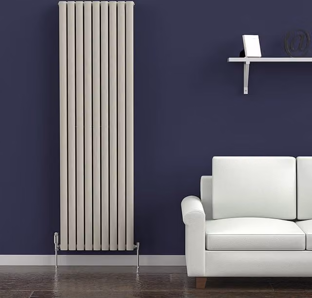 Lux Heat Oval Coloured Vertical Radiator in Dune Grey, H 180 cm x W 54 cm