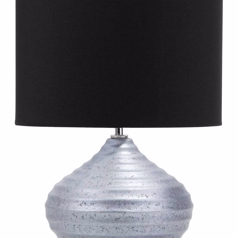 Wyld and Coco Modern Table Lamp with Silver Ceramic Base and Black Shade, Height: 42 cm – 2