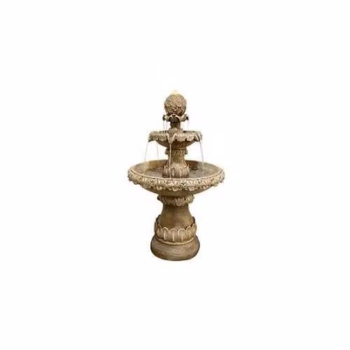 Tranquility Ornate Solar Powered Round Bird Bath Water Feature in Natural Beige Resin