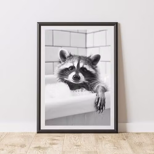 60 Second Makeover Raccoon In The Bath Animal Print Paper Poster, A3