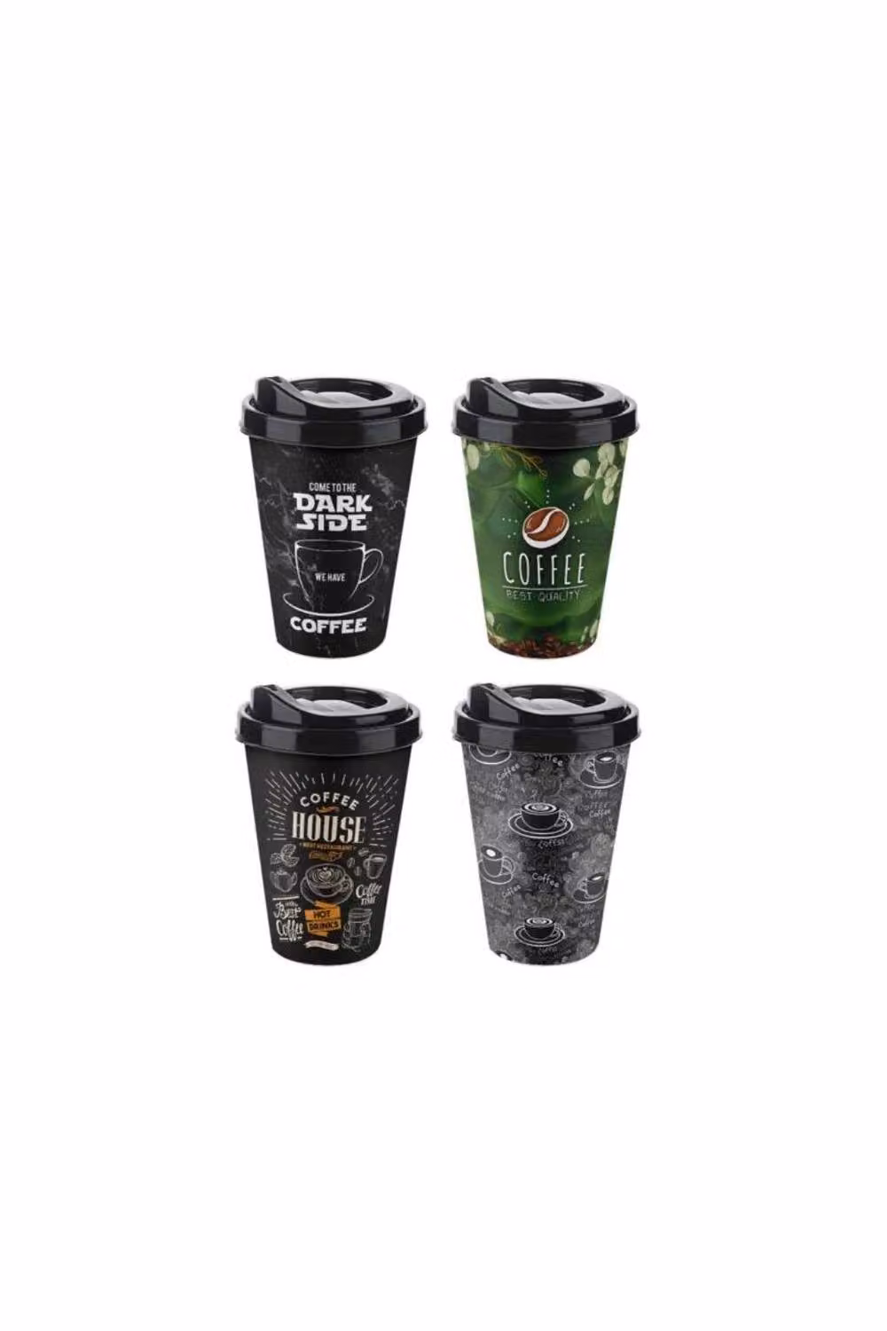 KDMD Reusable Plastic Travel Coffee Cup, 400ml, Multicolour Assorted Designs – 2