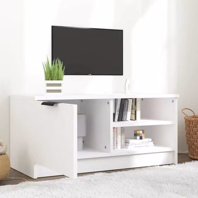 Berkfield Home Modern White TV Cabinet in MDF, W/D/H: 80 x 35 x 36.5 cm