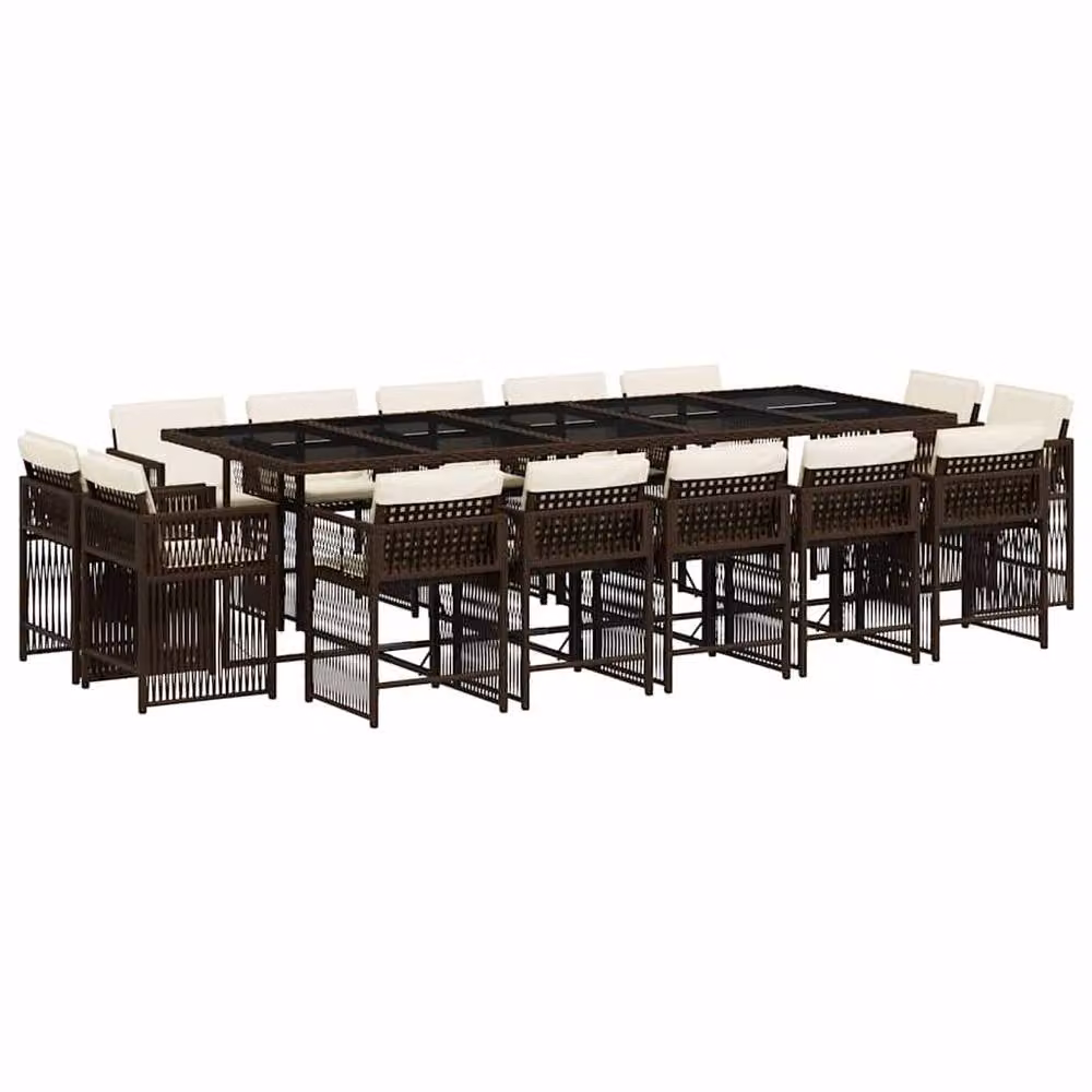 Berkfield Home 15 Piece Brown Poly Rattan Garden Dining Set with Cushions – 2