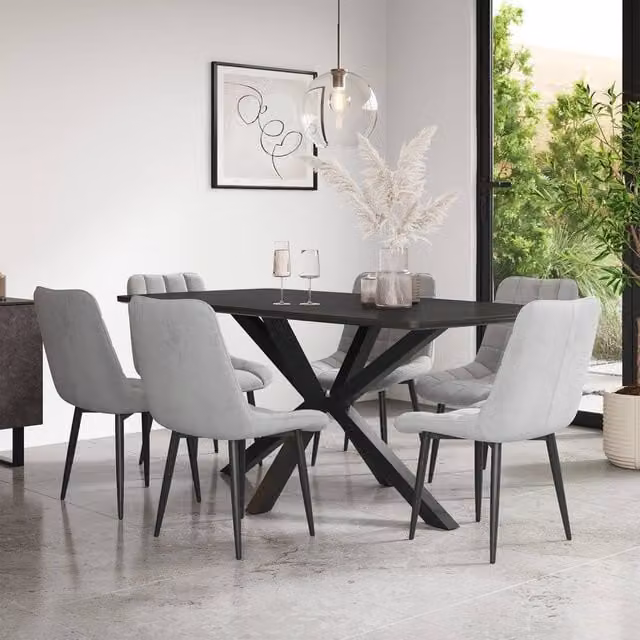 More4Homes Juno Concrete Ceramic Dining Table and 6 Nova Velvet Chairs in Grey