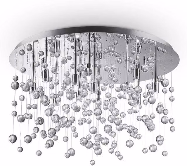 Netlighting Neve 12 Light Large Semi Blown Glass Bubbles Flush Ceiling Pendant in Chrome and Grey – 1