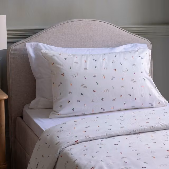 Avery Row Little Farm Organic Cotton Mako Satin Single Bedding Set, White, Duvet Cover 140 x 200 cm and Pillowcase 50 x 70 cm