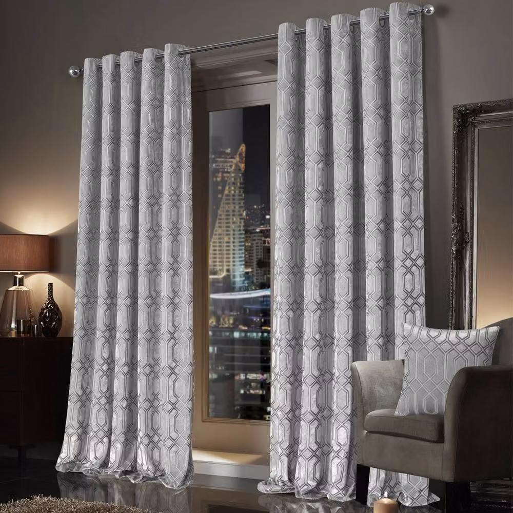 New Edge Blinds Luxe Geo Grey Velvet Blackout Eyelet Curtains, Width: 228 cm, Drop: 228 cm – 2