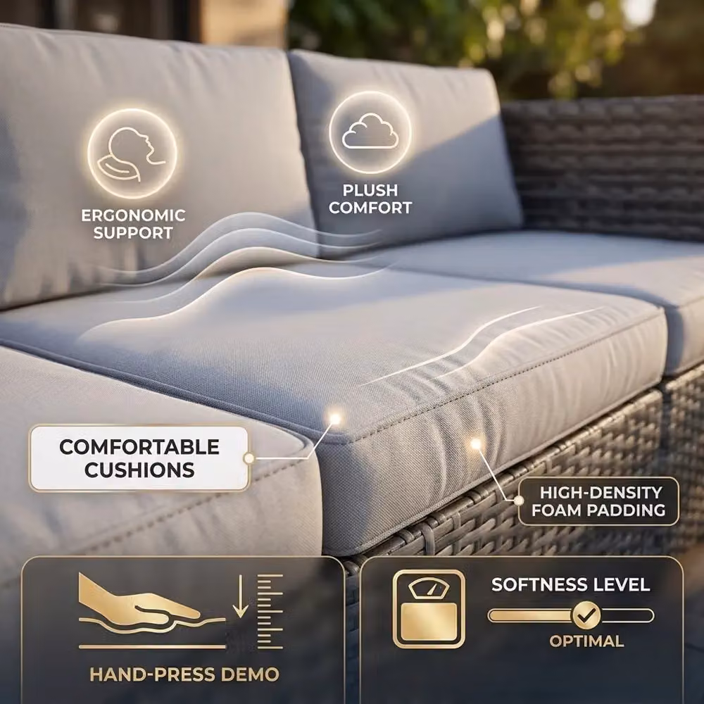 Alivio Grey L-Shape 3-Seater PE Rattan Garden Corner Sofa Set with Coffee Table and UV-Resistant Cushions – 3