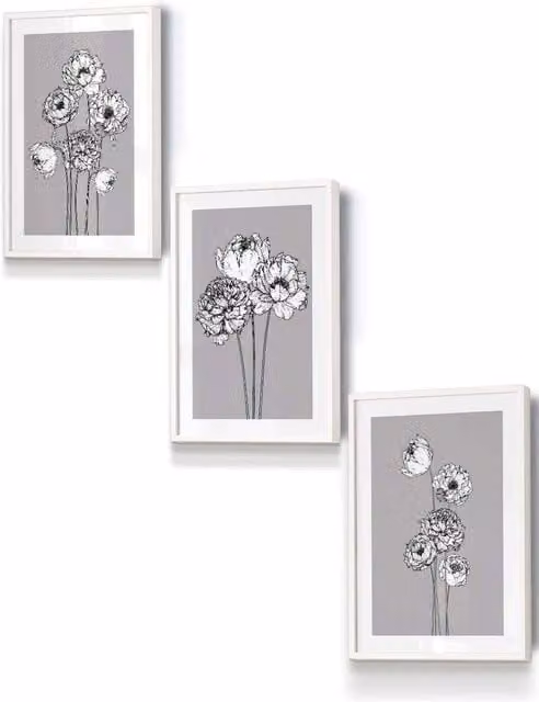 ARTZE Sketch Art Peonies Floral Framed Wall Art in White and Grey, W: 33 cm, H: 45 cm, D: 0.2 cm