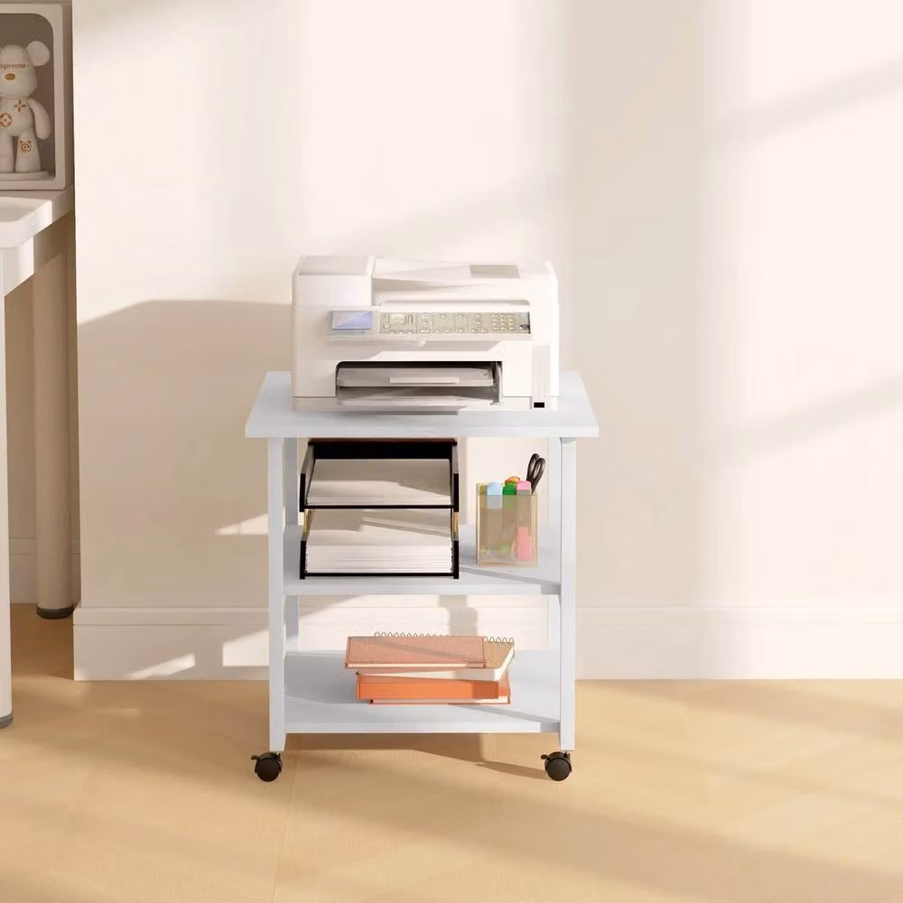 VOGREX Mobile Printer Stand with Storage in White – 3