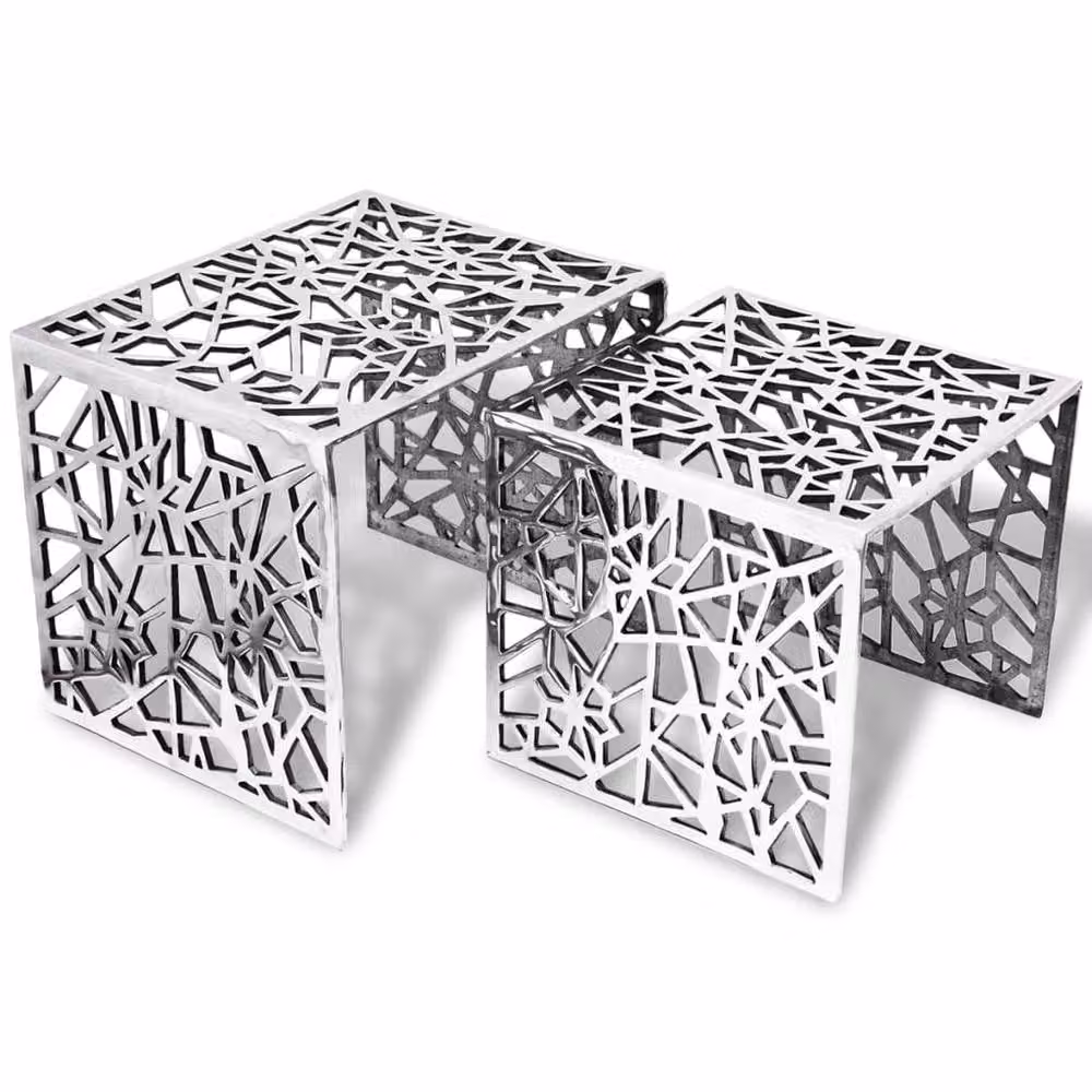 Berkfield Home Two Piece Square Aluminium Side Tables in Silver – 2