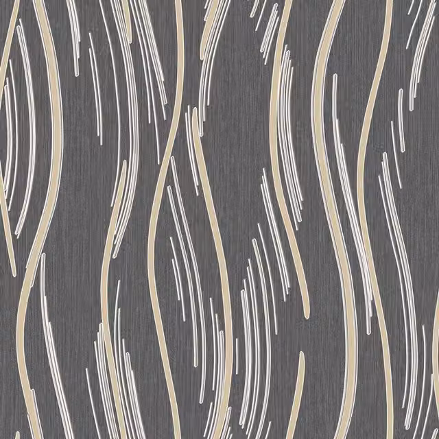 World of Wallpaper Shimmer Wave Textured Wallpaper in Black, Gold, Beige and Grey