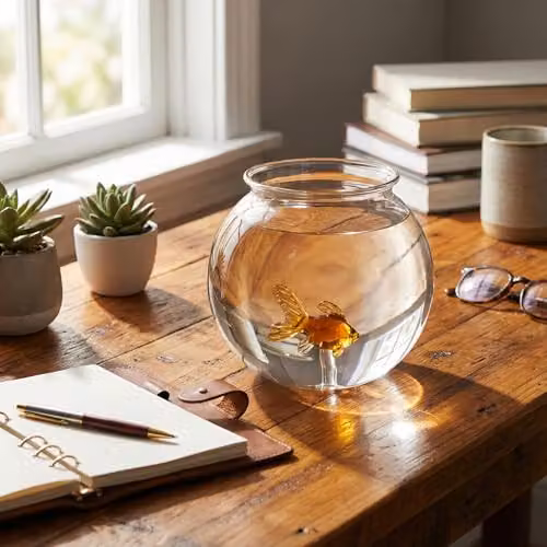 Bar Bespoke Goldfish Cocktail Bowl, 1L Transparent Yellow Borosilicate Glass with 3D Goldfish Sculpture – 3