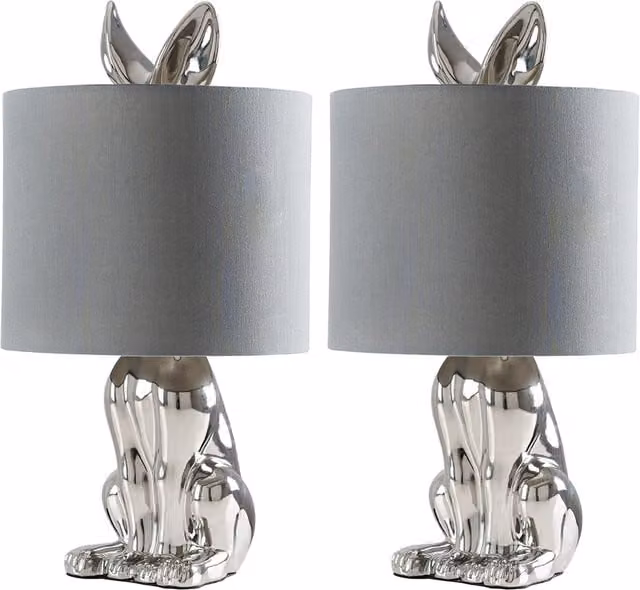 ValueLights Set of 2 Ceramic Hare Table Lamps in Grey and White
