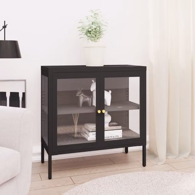Berkfield Home Black Steel and Glass Sideboard, W/D/H: 70 x 35 x 70 cm – 1