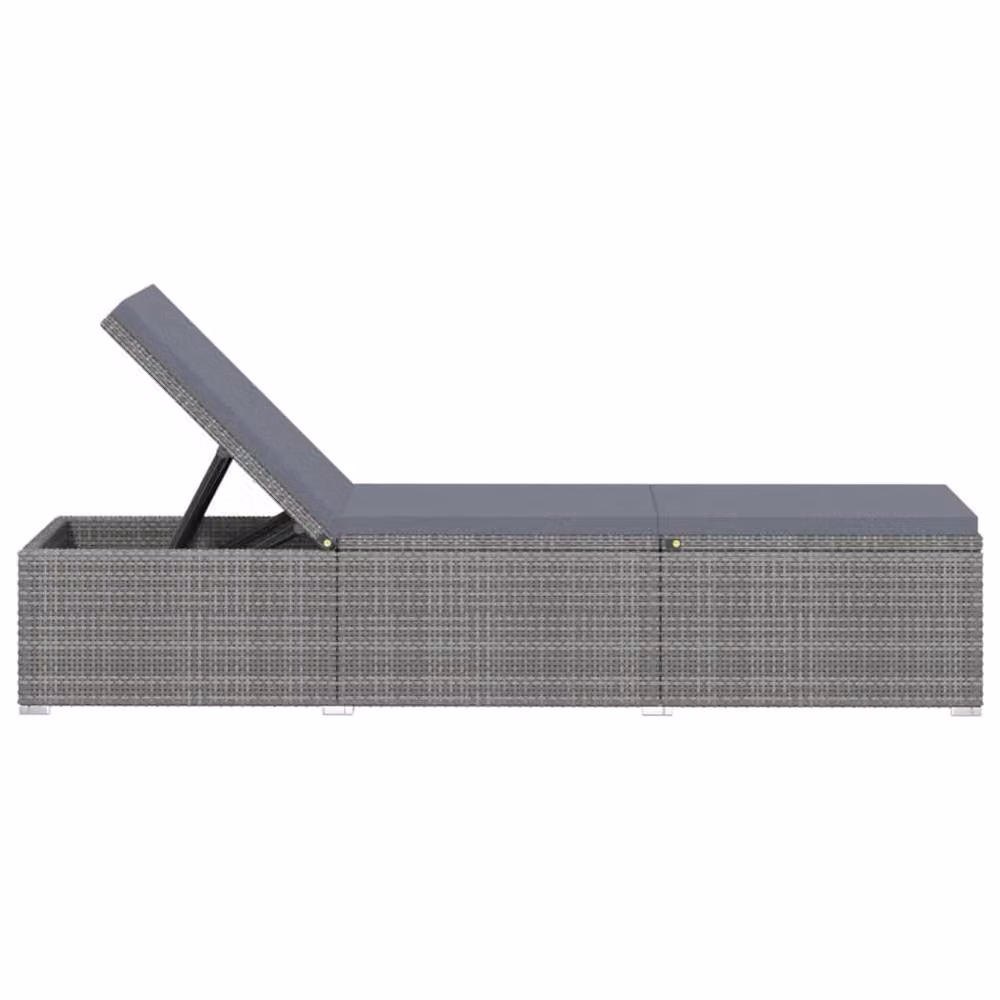 Berkfield Home Grey Poly Rattan Sun Lounger with Weatherproof Cushion and Side Tray – 3