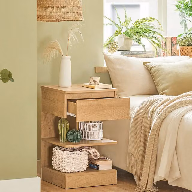 SoBuy Set of 2 E-Shaped Bedside Tables with 1 Drawer and 2 Shelves in Grey