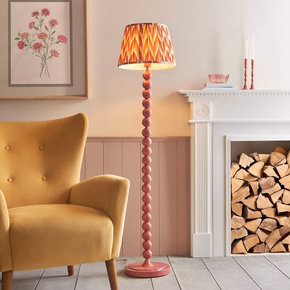 Netlighting Higgledy Gloss Pink Floor Lamp with Orange Fabric Zigzag Shade, E27, 35 cm – 2