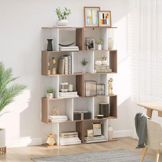 HOMCOM 5 Tier Modern Open Back Bookcase Storage Display in Brown Wood Finish