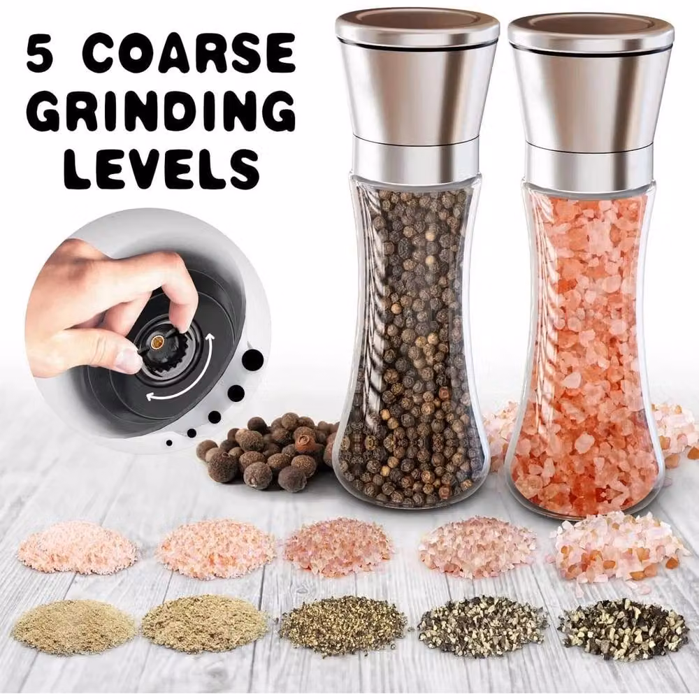 Havendro 2-Piece Manual Stainless Steel and Ceramic Salt and Pepper Grinder Set in Silver – 7