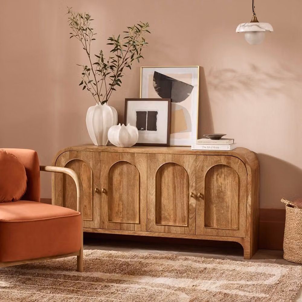 Atkin and Thyme Edina Mid-Century Mango Wood and Metal Sideboard in Brown and Black
