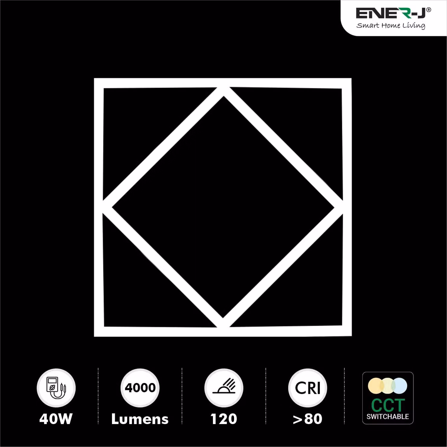 ENER-J 40W Double Square Borderline Recessed LED Panel, White, W/D/H: 60 x 60 x 60 mm – 1