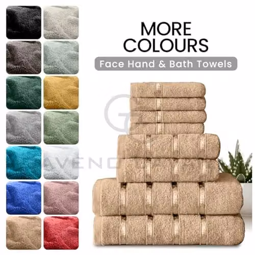 Gaveno Cavailia 8 Piece Cotton Towel Set in Sand, 450 GSM Quick Dry Absorbent Towels including 4 Face Towels, 2 Hand Towels and 2 Bath Towels – 3