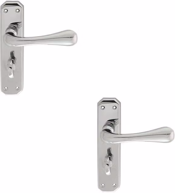 Loops 2x Pair Heavy Duty Lever Bathroom Handles with Angular Backplate, Chrome, W: 18 cm, H: 4 cm